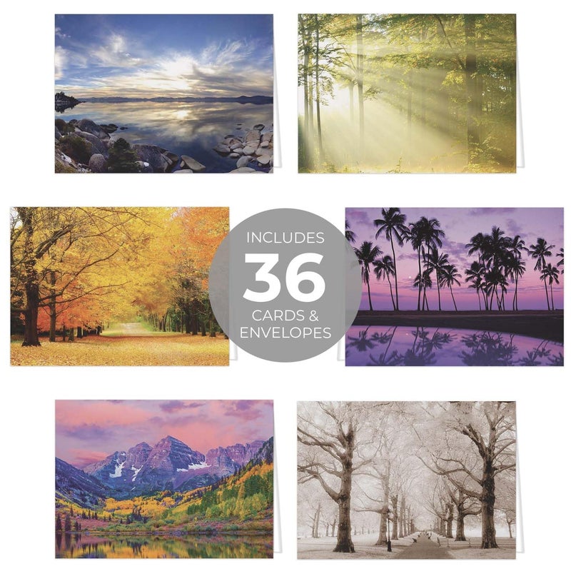 Canopy Street Breathtaking Landscape Note Card Pack / 36 Nature All Occasion Greeting Cards With White Envelopes Set / 6 Colorful Outdoor Scenery Designs / 3 1/2" x 4 7/8" All Occasion Sympathy Cards - Image 2